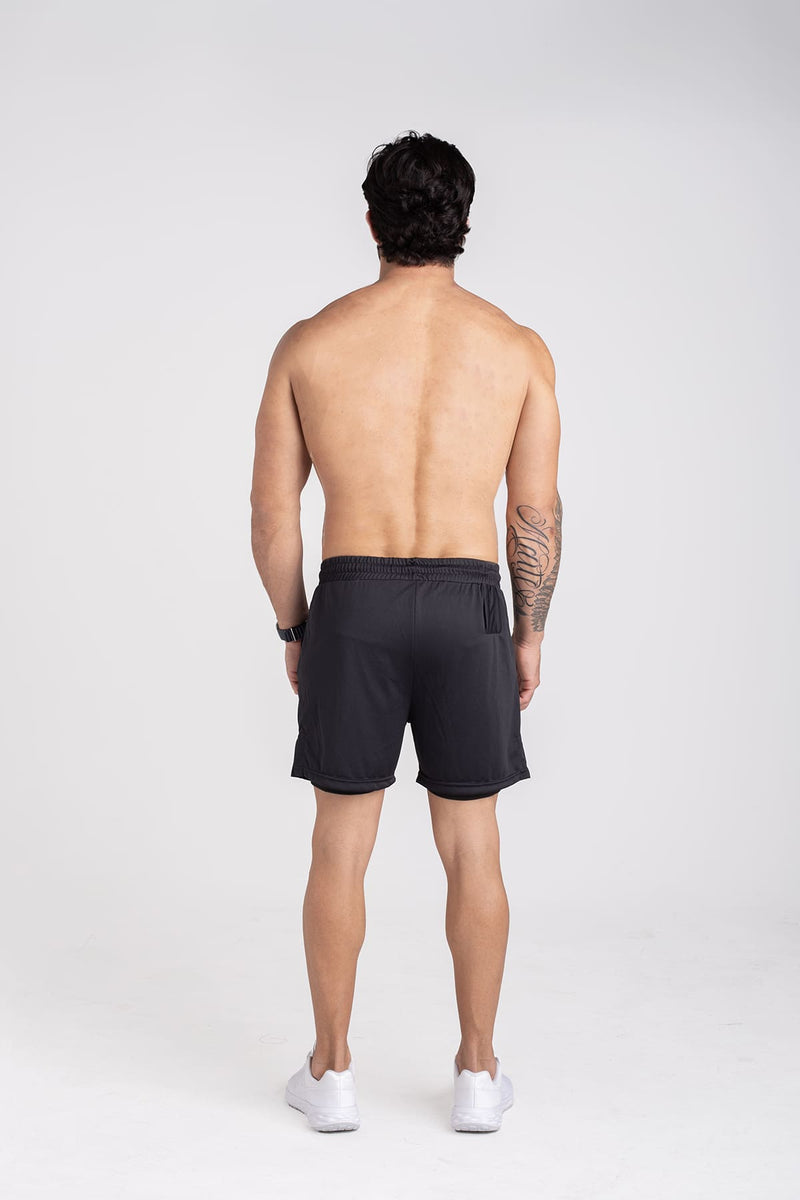 Shorts Dry-Fit 2 em 1 Black White - Preto