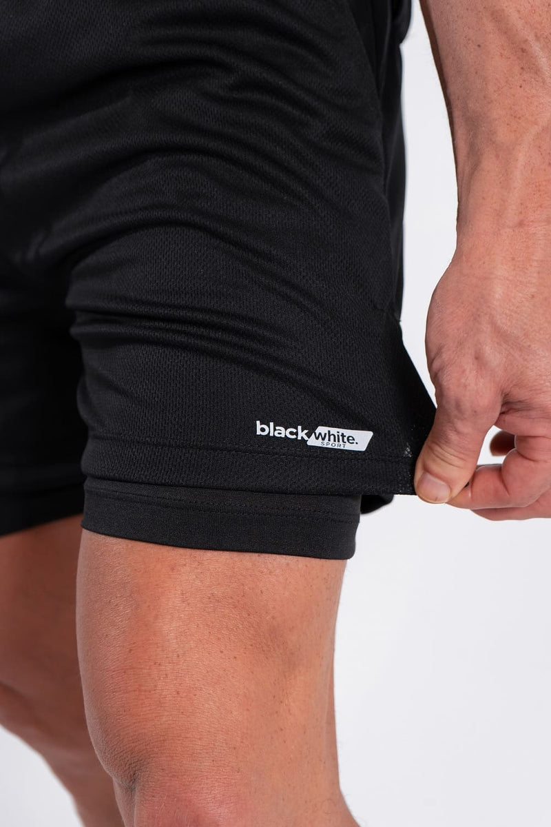 Shorts Dry-Fit 2 em 1 Black White - Preto