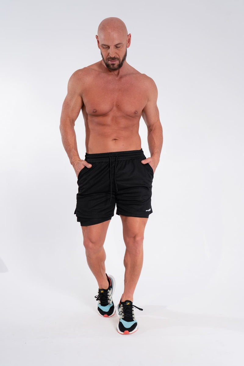 Shorts Dry-Fit 2 em 1 Black White - Preto